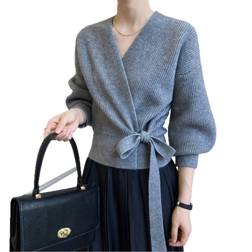 Gilet cache-cœur gris chiné, coupe courte à la taille
