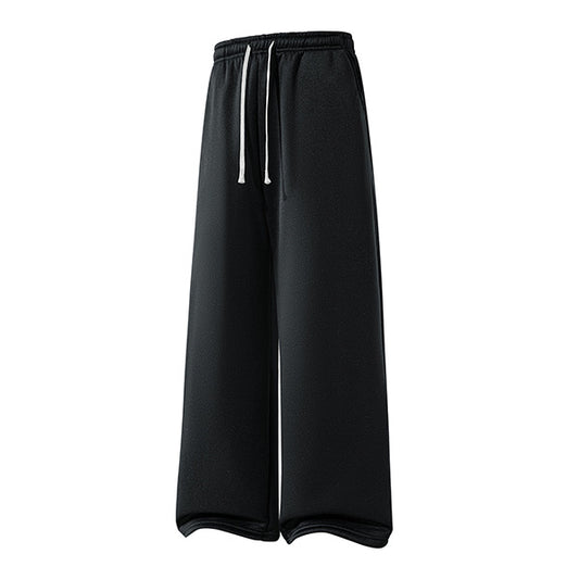 Pantalon jogging large femme noir, taille élastique à cordon