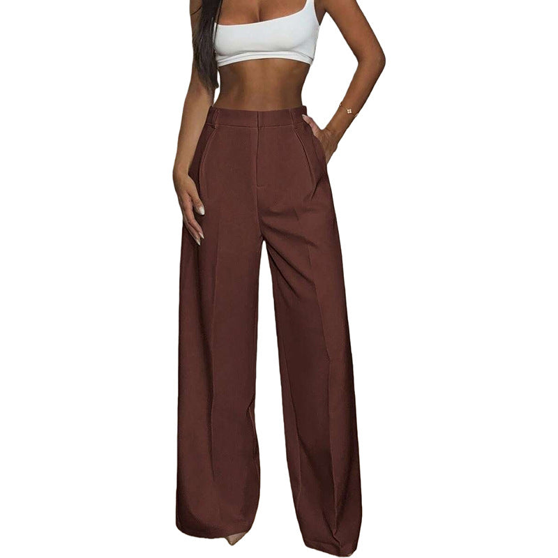 Pantalon large fluide femme rouille, coupe droite à pli